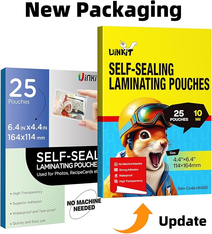Uinkit 25Pack 4"x6" Self Seal Laminating Pouches, 10Mil Double-Sided for Recipe Cards & Photos, Waterproof Thick Plastic Sleeves to Preserve Pictures, Index Flashcards - Image 2