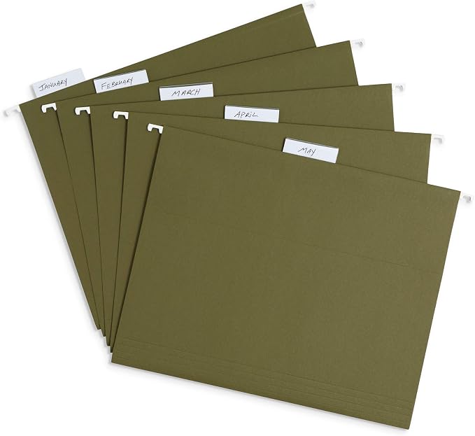 Blue Summit Supplies 75 Hanging File Folders, Letter Size, Green | Reinforced 11pt, 1/5 cut tabs, plastic tabs and inserts included, for filing cabinet, home, and office use - Image 6