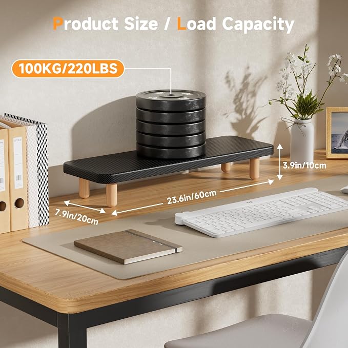 Monitor Stand Riser, 24 Inch Wood Desk Organizer with Monitor Stand & Storage Computer Monitor and Laptop Riser Multifunctional Laptop Stand Desk Organizer for Office Home Screen/Laptop/PC (Black) - Image 3