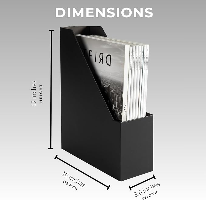 BLU MONACO | Cardboard Magazine File Holder Set of 6 Black | Vertical Magazine File Holder with Gold Label Slots | Standing File Holder and Cardboard Bins for Shelves Desk Storage - Image 9