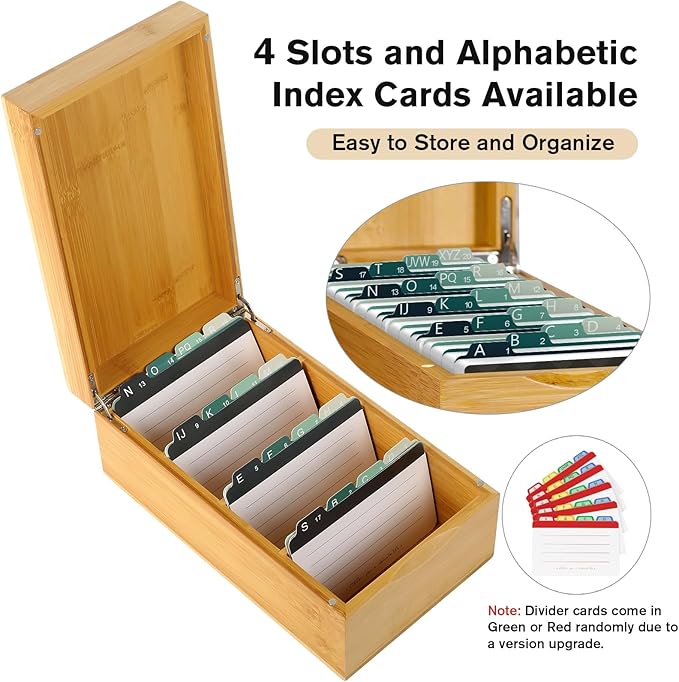 MaxGear Bamboo Business Card Organizer for 3" x 5" Cards | Index Card Holder for Desk, Index Cards Box with A-Z Tabs, Holds 600 Cards, Desktop Organizers for Home, Office - Image 2