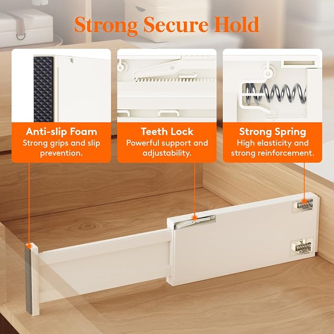 Lifewit 4" High Upgrade Drawer Divider, Adjustable Drawer Organizer Clothes | 24 Pack 11-17" Expandable Beige Plastic Drawer Separator for Dresser, Kitchen, Closet, Nursery, Office Organization & Storage - Image 3