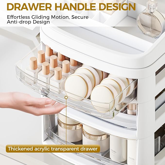 Rolling Cart with 6 Drawers, Clear Plastic Drawer Organizers, Vanity Cart | Dust Proof Under Desk Storage with Dividers for Makeup, Skincare, Art Crafts and Baby Items, Acrylic Cosmetic Organizer - Image 4