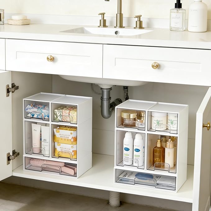 Vtopmart Stackable Storage Drawers Set of 5, Plastic Organizer Bins for Baby Bottle, Beauty Supplies Storage, Ideal for Kichen Countertop, Vanity, Bathroom, Cabinet, Pantry Organization,White - Image 6