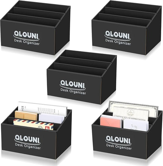 5 Pack Desktop Mail Organizer, 3-Compartment Stepped Mail Sorter for Desk, Letter Holder for Bills, Envelopes, Papers and Documents, Home Office, Reception, Entryway and Countertop, Dorms by QLOUNI
