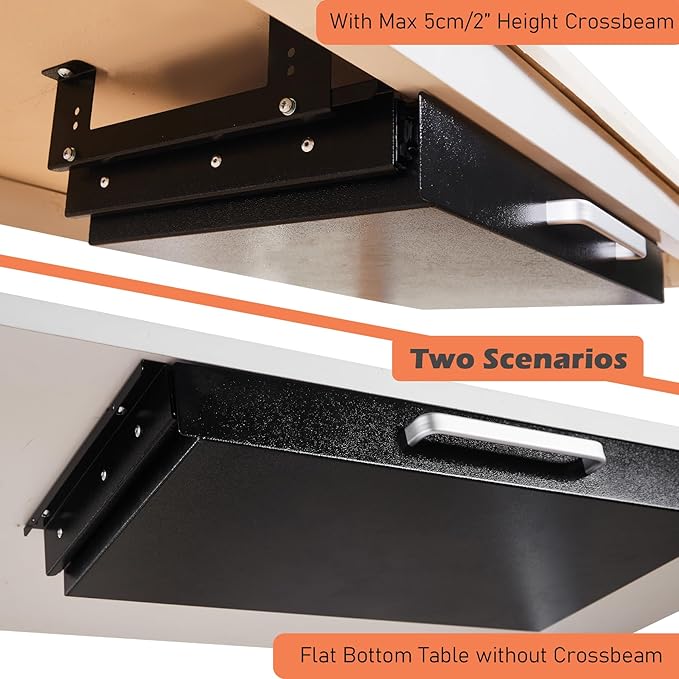 Under Desk Drawer Organizer 21", Large Desk Pencil Storage Drawer | Black, Under Cabinet Table, Heavy Duty Pull Out Shelf, Attachable for Workbench, Adjustable Brackets, Work Shop, Desk Lip - Image 5