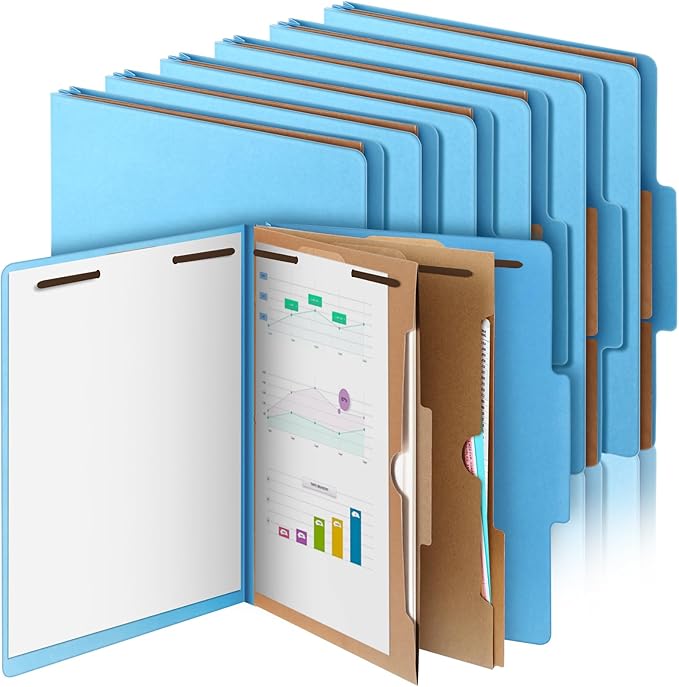 12 Pcs Skyygemm Classification Folder Letter Size, 2 Pocket File,Blue | Back to School Supplies, File Organizer with Fastener, Expanding File Organizer Bulk for Office Employee, Staff, Teacher by Skyygemm