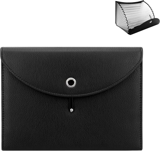 Oak-Pine Expandable Portable Accordion File Folder Document Wallet Briefcase PU Leather Business File Organizer Bag A4 and Letter Size 13 Pockets (Black) by Unknown