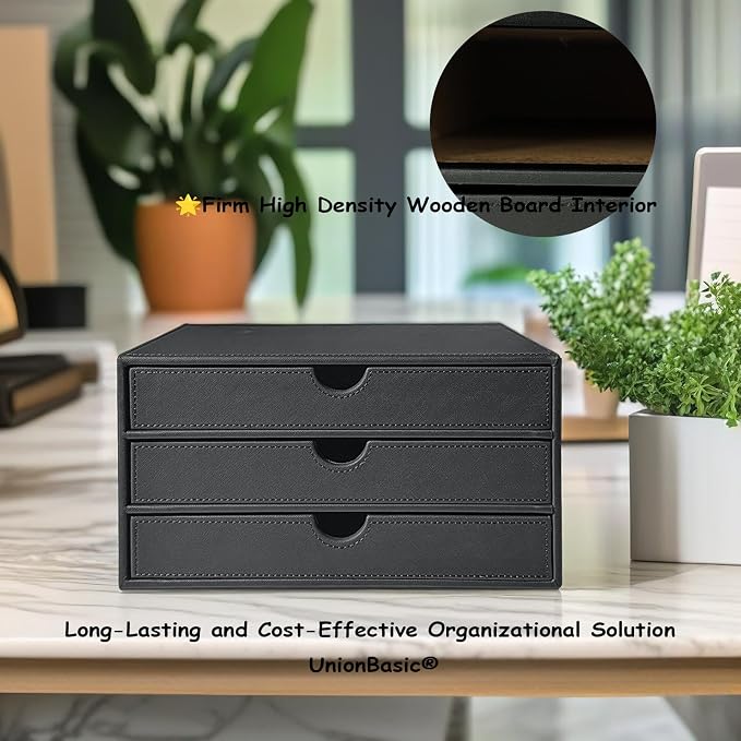 UnionBasic Document Organizer, 3-Drawer File Cabinet Document Storage Box, Office Desktop Filing Organizer, Elegent Grey - Image 4