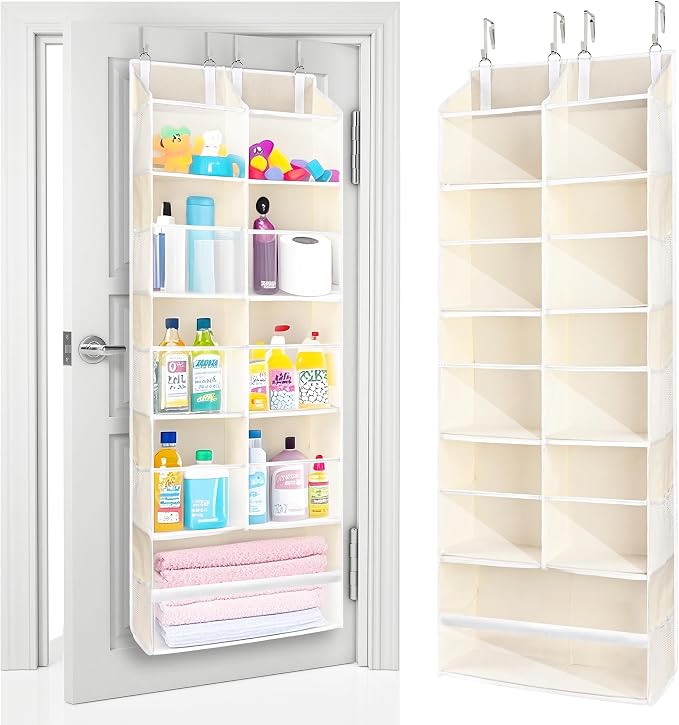 ULG Over the Door Organizer, 5-Tier Extra Large Hanging Storage with 10 Mesh Pockets, 100 lbs Capacity, Heavy Duty Door Organizer for Closet, Bedroom, Nursery Storage, Beige by ULG