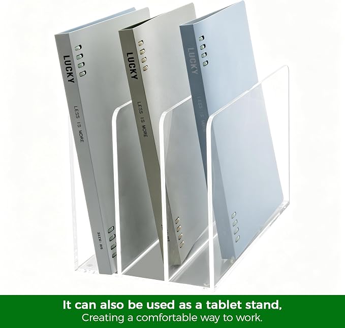 Acrylic Magazine File Holder, 3-Section A4 Desk Organizer | Fits A4 documents, 11.22"W x 7.68"H x 6.69"D, ideal for letters, folders & notebooks, 5mm thick premium clear acrylic - Image 6