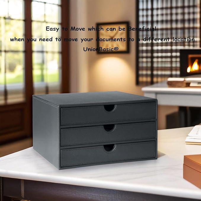 UnionBasic Document Organizer, 3-Drawer File Cabinet Document Storage Box, Office Desktop Filing Organizer, Elegent Grey - Image 5