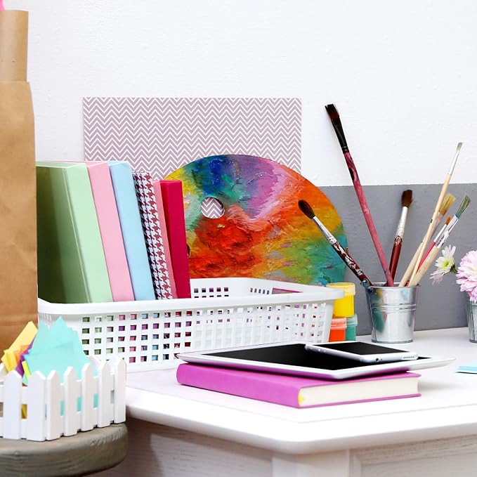 8 Pack Classroom Storage Baskets 15''x10''x3'' Large Plastic Classroom Paper Trays with Handle Letter Size A4 Paper Toy Basket Turn in Trays for Library, Office Desk Drawer Organizing (8, White) - Image 6