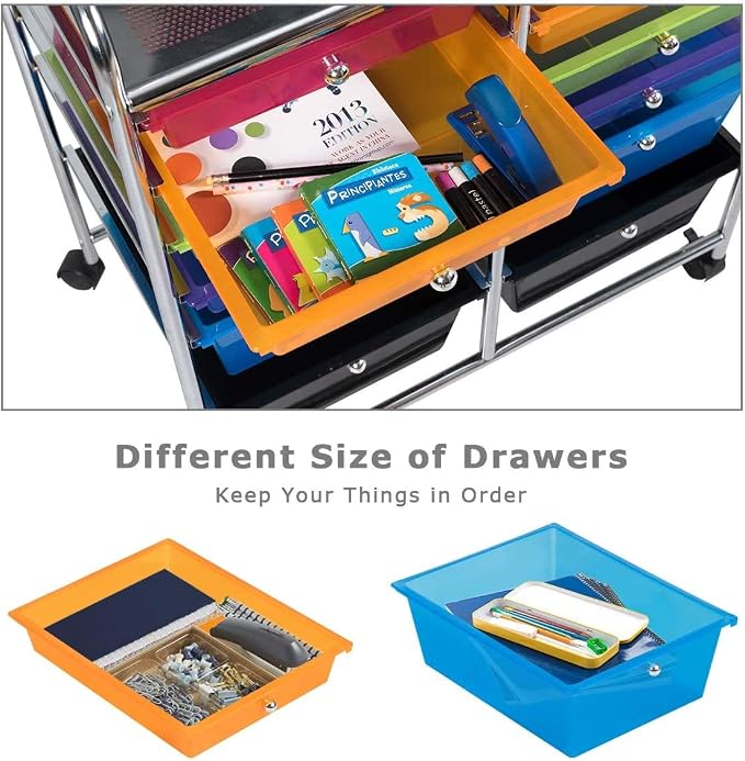 Moccha 12-Drawer Rolling Storage Cart - Under Desk Storage Drawers with wheels for Craft Art Supply Paper Salon, Scrapbook Paper Tools, Mobile Utility Cart for Classroom, Colorful - Image 5