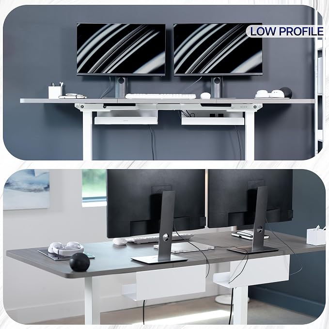 VIVO 2 Pack White 17 inch Extra Deep Cable Management Tray, DESK-AC16-2CW | Set of 2, Under Desk, Low Profile Power Strip Holder, Cord Organizer, Wire Tamer Steel Rack, Home Office, Holds 11 lbs each - Image 7