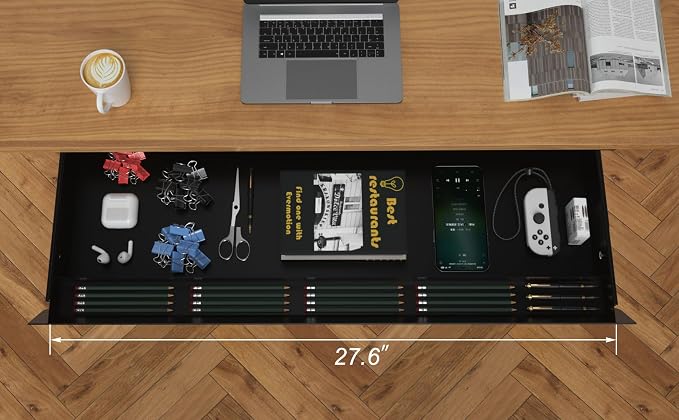 Large Under Desk Mounted Sliding Drawer with Pencil Tray and 60 Degree Tilt Panel to Pull Out, 30'' Long & 13'' deep Large Storage Organizer for Sit Stand Workstation - Image 2