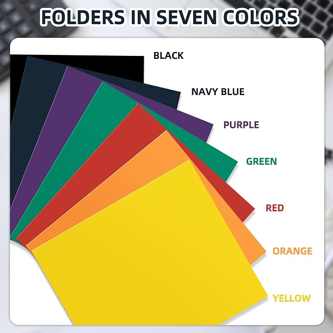 Zzrywuty 7 Packs Two Pocket Folders,Assorted Colors Two Pocket File Folders with Business Card Slot,Letter Size,Holds 100 Plus Sheets for School,Office,Business - Image 4