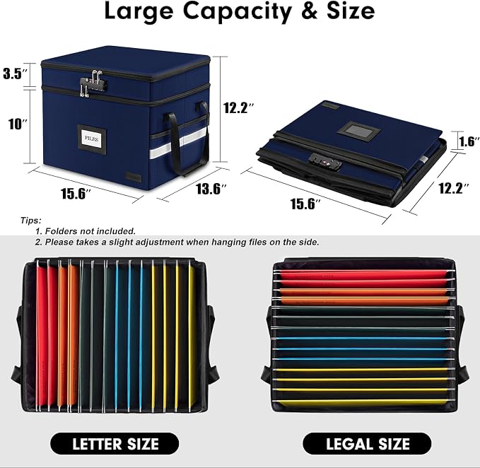 Fireproof File Oganizer with Lock, 2 Layer Fireproof Document Box Storage | Portable File Cabinet Storage Box with 5 Tab Inserts & Handle for Hanging Letter, Legal Size Folder, Certificate - Image 4