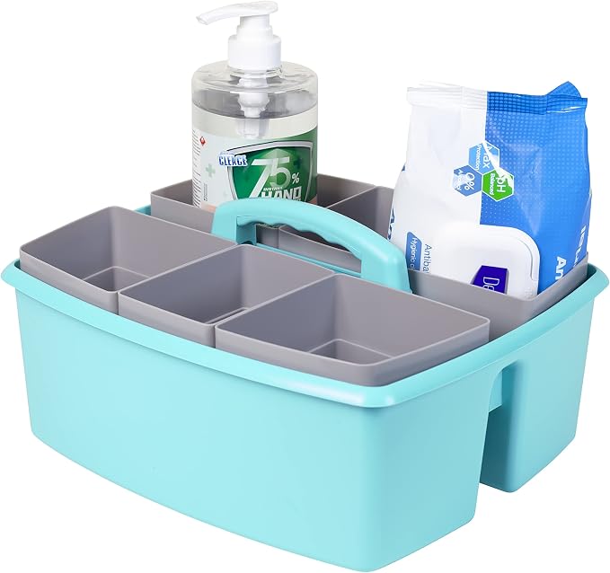 Storex Large Classroom Craft Caddy with Cups, 13 x 11 x 6.575 Inches, Teal, Case of 2 (00984A02C) - Image 6