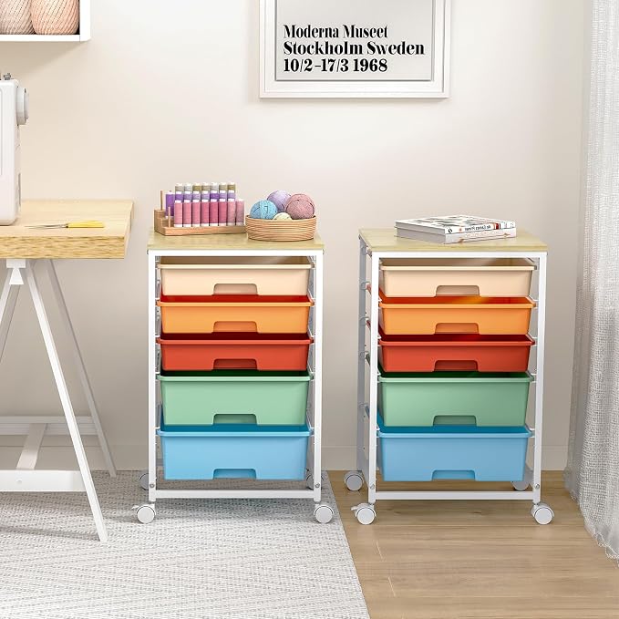 SYKIARIOL Utility Cart with Drawers,5 Drawers Storage Cart,Macaron | 5-Tiers Storage Cart with Drawers with Lockable Wheels for Craft Organizers and Storage,Home Office,Classroom,Dorm,Playroom - Image 7