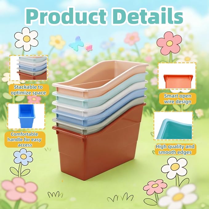 6 Pack Plastic Book Bins Magazine Holders, Pastel | Durable Plastic Binder Holders & Vertical Desktop Storage Baskets Organizers for Home, Office, Study Room & Stationery - Image 4