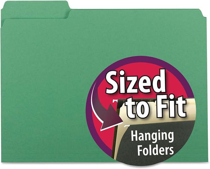 Smead Interior File Folder, 1/3-Cut Tab, Letter Size, Green, 100 per Box, Expandable File Folders for Filing Cabinet by SMEAD