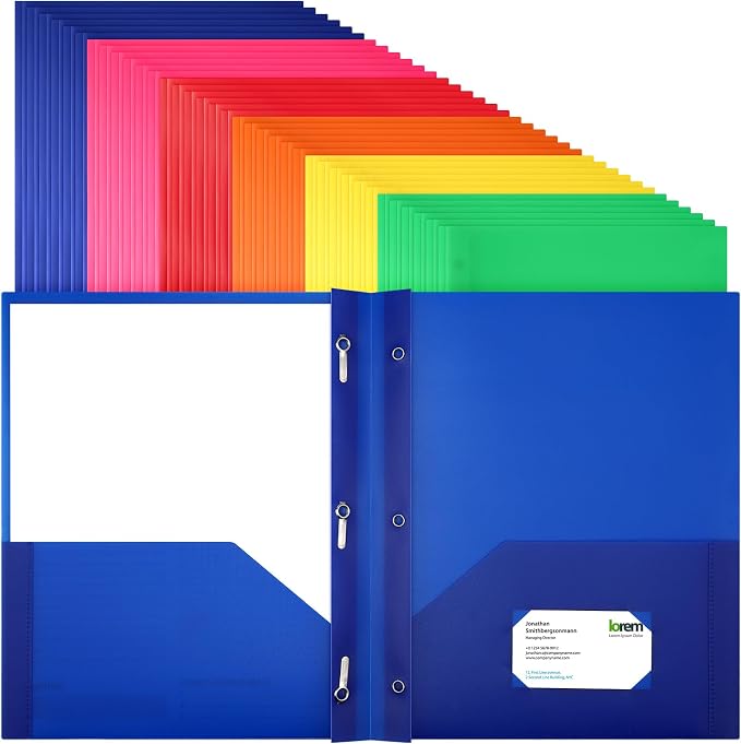 Cholemy 104 Packs Pocket Folders with Prongs Heavy Duty Plastic Folder with Business Card Slot 3 Prong Fasteners for School Office (Vivid) by Cholemy