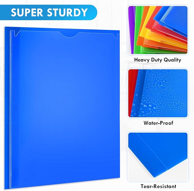Ellinjan 102 Pack Plastic Folders with Pockets and Prongs, Clear Front 2 Pocket Folders with Brads, Heavy Duty Bulk Folders in 6 Colors, Letter Size for School and Office Supplies - Image 4