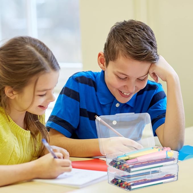 Leelosp 12 Pack Clear Pencil Boxes for School Bulk, Large Plastic Pencil Case with Lid, Stackable Hard Crayon Storage Box for Classroom Kids, Desk Drawer Organizer for Office Home(Clear) - Image 6