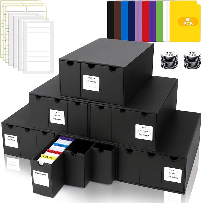 Trading Card Storage Box, Includes 18-600 CT Boxes & 60 Card Dividers, Trading Card Organizer for Collectible Card Games, for TCG, YGO, MTG, PTCG, Baseball Cards, with Labels & Tapes - Image 8