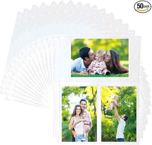 Samsill 50 Pack Ultra Clear 4x6 Photo Album Pages for 3 Ring Binder, Mixed Format, Archival Photo Sleeves, Photo Holders, 3 Pocket Top Loading, 300 Total Photos by Samsill