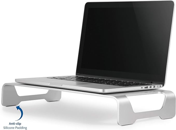 VIVO Silver Aluminum 16 inch Wide Monitor Riser, Ergonomic Desktop Stand, Modern Tabletop Organizer STAND-V000H - Image 3