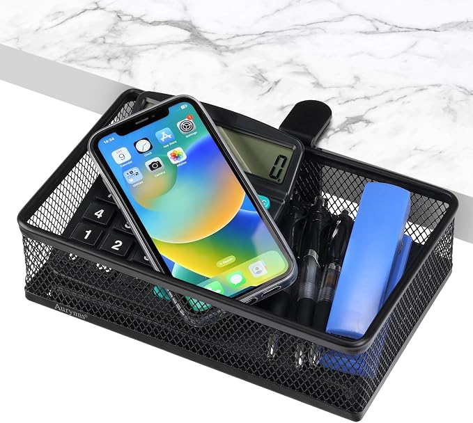 Under Desk Drawer, Clamp on Desk Organizer Under Table Hanging Desk Storage | 2 ways to clamp on: desk side or leg. Under desk organizer, clamp on desk drawer, basket hanging under table shelf, no-drill by Aurynns