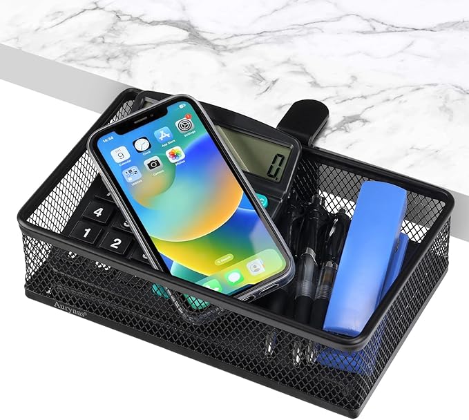 Under Desk Drawer, Clamp on Desk Organizer Under Table Hanging Desk Storage | 2 ways to clamp on: desk side or leg. Under desk organizer, clamp on desk drawer, basket hanging under table shelf, no-drill by Aurynns