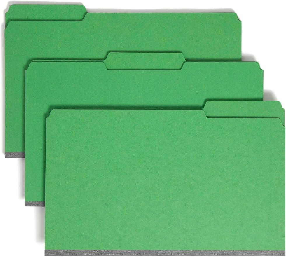 Smead Pressboard Fastener File Folder with SafeSHIELD Fasteners, 2 Fasteners, 1/3-Cut Tab, 2" Expansion, Legal Size, Green, 25 per Box (19938) by SMEAD