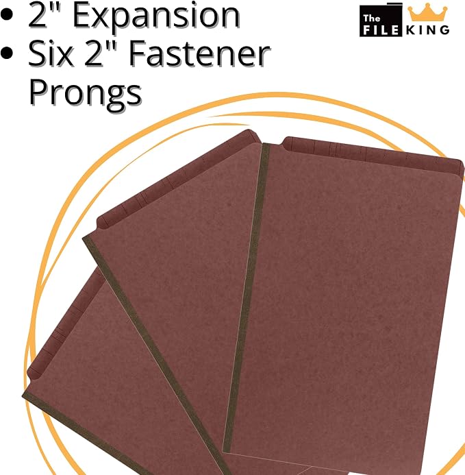 The File King Classification Folders 2 Dividers Legal Size - 10 Pack, Brick Red Pressboard | End Tab Legal File Folders with Prongs | Made in America | 2" Expansion for Shelf Filing | 6 Fasteners - Image 4