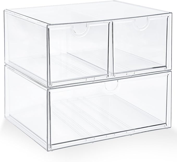 Prsildan Acrylic Drawer Makeup Organizer with 3 Drawers, Clear Stackable Storage for Baby Bottles, Craft, Jewelry & Hair Accessories, Multi-Use for Vanity, Countertop, Office Desk Organization by Prsildan