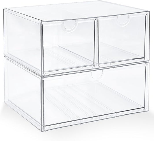 Prsildan Acrylic Drawer Makeup Organizer with 3 Drawers, Clear Stackable Storage for Baby Bottles, Craft, Jewelry & Hair Accessories, Multi-Use for Vanity, Countertop, Office Desk Organization by Prsildan