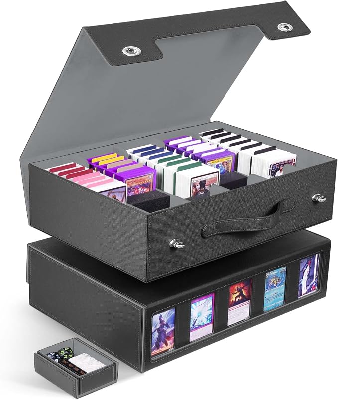 ZLCA Trading Card Storage Box 5-Row with Handle, MTG Storage Box | Holds 3900+ Cards with Commander Display, Top Loaders Organizer Case for TCG PTCG Sport Card(Black) by ZLCA