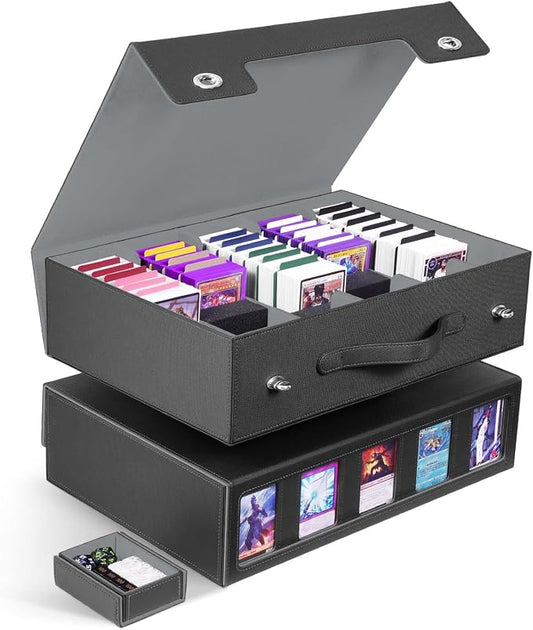ZLCA Trading Card Storage Box 5-Row with Handle, MTG Storage Box | Holds 3900+ Cards with Commander Display, Top Loaders Organizer Case for TCG PTCG Sport Card(Black) by ZLCA