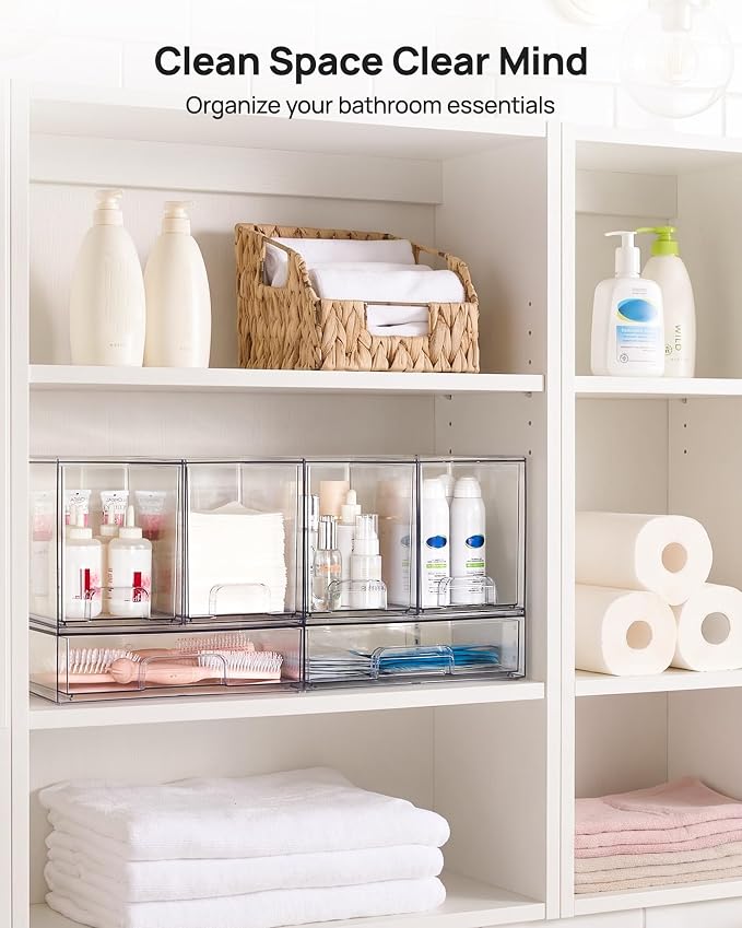 Vtopmart Stackable Storage Drawers Set of 3, Clear Plastic Organizer Bins for Bathroom Supplies, Ideal for Cabinet,Shelf, Pantry, Laundry Room Organization - Image 6