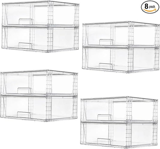 Vtopmart 8 Pack Large Clear Stackable Storage Drawers for Closet, Pantry | Easily Assemble Bathroom Closet Undersink Organizers,Plastic Bins for Cabinet,Kitchen Pantry,Medicine Organization by Vtopmart