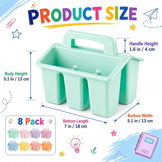 gisgfim 8 Pack Classroom Caddy Storage Basket with Handle 4 Compartment Storage Caddy Plastic Arts Crafts Caddies Protable Classroom Craft Caddies for Kids Schools Art Craft Supplies(Pastel) - Image 2