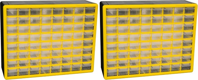 Akro-Mils 64-Drawer Plastic Drawer Storage Cabinet for Garage Organization, Bead Organizer, Building Bricks Storage, Teacher Toolbox, Makeup Organizer, 20-Inch W x 6-Inch D x 16-Inch H, 10164 Yellow by Akro-Mils