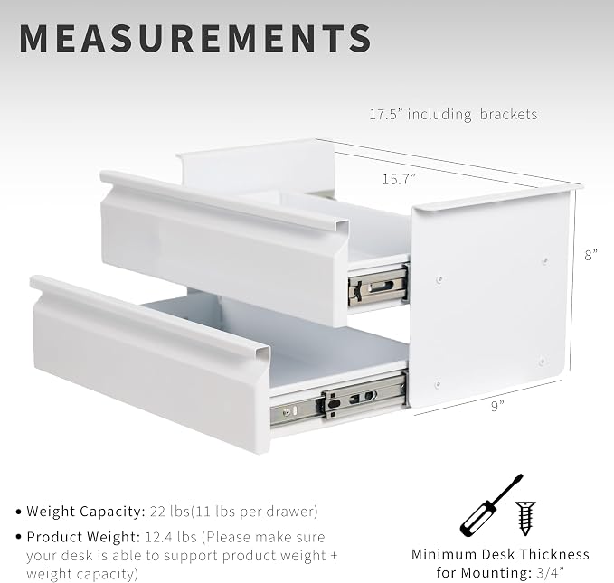 VIVO 16 inch Slide Out Dual Tier Desk Drawer, Under Desk 2 Layer Storage, White, DESK-DR02W - Image 3