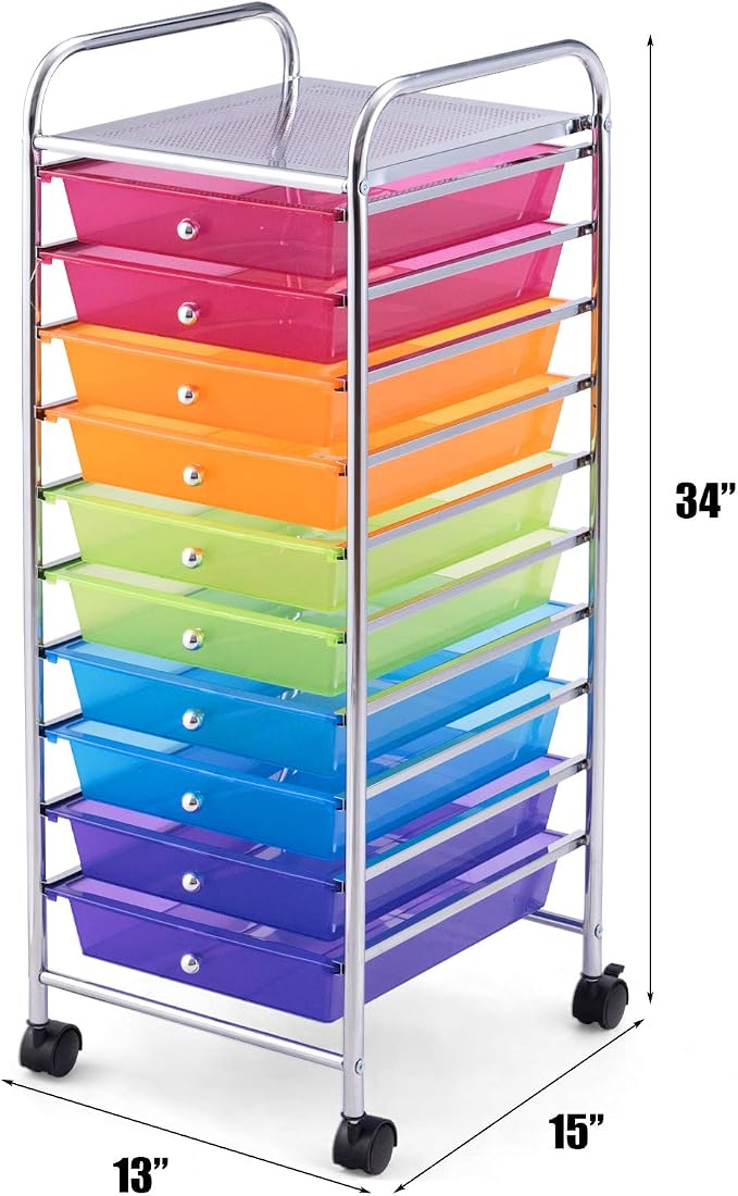 Giantex 10 Drawer Rolling Storage Cart Scrapbook Paper Office School Organizer (Multicolor) - Image 3