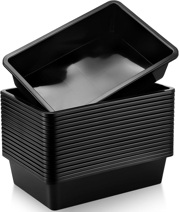 36 Pcs Flat Storage Organizer Bins Letter Size Paper Tray Classroom Storage Plastic Art Trays Classroom Pencil Organizer Baskets for School Office Teacher Book Organization(Black) by Hoteam