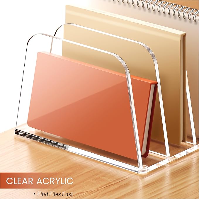 YUXUN Desk File Organizer,4-Section Clear Acrylic Desk Organizer,Vertical File Sorter Holder Organization for Office School & Classroom - Image 7