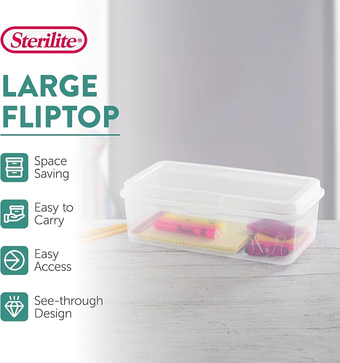 Sterilite 12-Pack FlipTop Stackable Rectangular Storage Bin with Hinging Lid, Clear | Bin with Hinged Lid, Stackable Multipurpose Organizer for Art & Craft Supplies, Accessories, Photos & CDs, Home or Office Use - Image 4