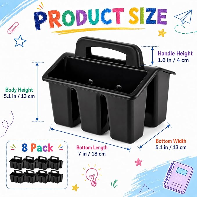 gisgfim 8 Pack Classroom Caddy Storage Basket with Handle 4 Compartment Storage Caddy Plastic Arts Crafts Caddies Protable Classroom Craft Caddies for Kids Schools Art Craft Supplies(Black) - Image 2